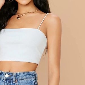 White Cropped Ribbed Cami Top